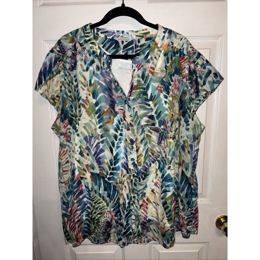 Soft Surroundings 2X Anthea Blouse with Tank Multicolor Tropical Leaf Print Top